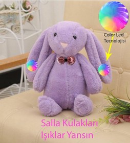 Resim Led Işıklı. Uyku Arkadaşı Uzun Kulak Bunny Peluş Tavşan 65Cm Lila 