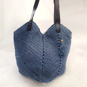 Resim Lale Model El Örgüsü Kağıt Ip Kadın Çanta 