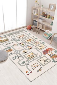 Resim West Home Oyun Halısı Makinede Yıkanabilir Kaymaz Taban Antibakteriyel Yol Desenli Çocuk Halısı 