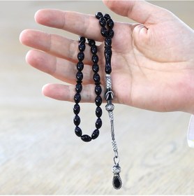 Resim 1000 Ayar Gümüş Kazaz Püsküllü Arpa Kesim Siyah Sıkma Kehribar Te N11.125 