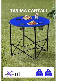 Resim Yuvarlak Katlanır Kamp Masası, Taşıma Çantalı Kamp Masası, Piknik Masası-mavi-71x71x60 Çok Renkli 