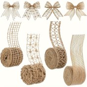 Resim 4 Adet Doğal Jüt İpi Kurdele Ruloları - Her Birinde 2 Metre, Hediye Paketleme, DIY El İşleri ve Pasta Süsleme için Çeşitli Dokuma Desenleri, El İşleri İçin Kurdeleler 