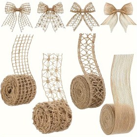 Resim 4 Adet Doğal Jüt İpi Kurdele Ruloları - Her Birinde 2 Metre, Hediye Paketleme, DIY El İşleri ve Pasta Süsleme için Çeşitli Dokuma Desenleri, El İşleri İçin Kurdeleler 