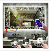 Resim GLOBAL LED MIRROR 60x80 Cm Beyaz Ledli Tasarım Kumlamalı Dokunmatik Bluetoothlu Buğu Önleyicili Makyaj Banyo Aynası 