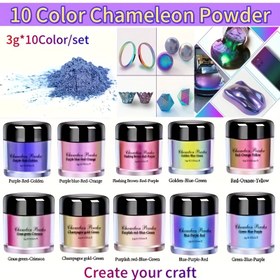 Resim 10 renkli holografik kameleon sim tozu (her biri 3g * 10 renk), boncuk takı malzemeleri, epoksi reçine ve UV reçine boyama için uygun, tatil dekorasyonu, takı yapımı, el işi malzemeleri 