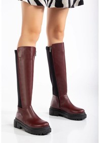 Resim 812-305 Bordo Arkası Streç Fermuarlı Günlük Kadın Çizme Çok Renkli 