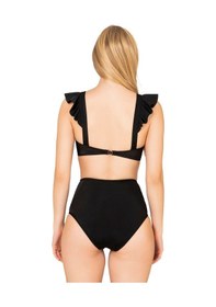 Resim Endeep Kadın Fırfırlı İp Detaylı Yüksek Bel Bikini Takımı Siyah 