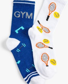 Resim Koton 2'li Çorap Seti Spor Temalı Multıcolor 4wkb80028aa 4WKB80028AAMIX Mavi 