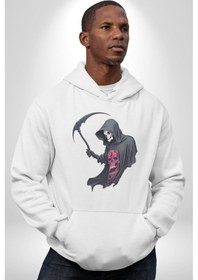 Resim Azrail Kurukafa Ölüm Kadın Erkek Beyaz Kapüşonlu Sweatshirt Hoodie Beyaz 
