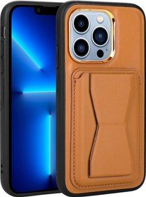 Resim İphone 13 Pro Uyumlu Kartlıklı Standlı Pu Deri Zore Memo Kılıf-kahve Açık Kahve Açık 