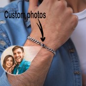 Resim Erkekler için Özel Fotoğraf Bileklik - Kişiselleştirilmiş Fotoğraflı Kalın Paslanmaz Çelik Küba Zinciri, Kocaya, Erkeğe, Babaya Dayanıklı Ayarlanabilir Takı Hediyesi - Doğum Günü, Yıldönümü, Noel Hediyesi, Günlük Kol Aksesuarı, Kaliteli İşçilik 