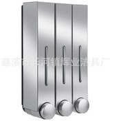 Resim Otel Otel Manuel Presleme Sabunluk Tek Çift Üç Başlı Duvara Monte El Dezenfektanı Şişesi Şampuan Duş Çiğ Dağıtıcı 6028 Gümüş Üç Bardak 