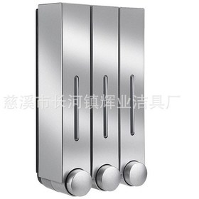 Resim Otel Otel Manuel Presleme Sabunluk Tek Çift Üç Başlı Duvara Monte El Dezenfektanı Şişesi Şampuan Duş Çiğ Dağıtıcı 6028 Gümüş Üç Bardak 