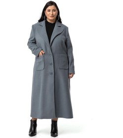 Resim Büyük Beden Ceket Yaka Torba Cepli Astarlı Uzun Mavi Kaşe Kaban-mavi Mavi 