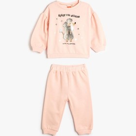 Resim Kız Bebek Pijama Takımı Parlak Baskılı Uzun Kollu Bisiklet Yaka Şardonlu 