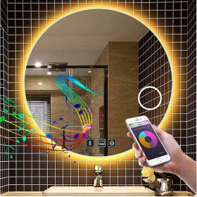 Resim Global Led Mirror 70 cm Bluetoothlu Makyaj Aynalı Buğu Yapmayan Ledli Yuvarlak Banyo Aynası 