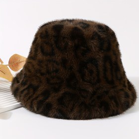Resim 1'li Paket Kadın Leopar Desenli Peluş Balıkçı Şapkası - Soğuk Hava İçin Yumuşak Sıcak Kışlık Şapka, Yüzü Övücü Hafif Esnek Olmayan Tasarım, Çok Yönlü Sokak Giyimi & Tatil Aksesuarı, Balıkçılık Şapkası, Dış Mekan Başlığı, El Yapımı Başlık 