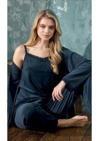 Resim Cotonhause Kadın 3'lü Kadife Lacivert Pijama Takımı C1t3n402-1 001 