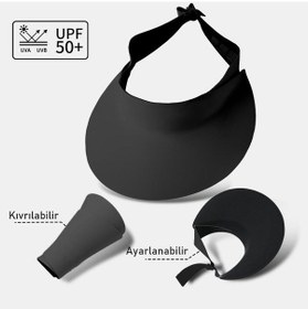 Resim Valkyrie Kadın Vizör Şapka Upf50+ Uv Korumalı Ayarlanabilir Yazlık Geniş Siperlikli Güneşlik Siyah 