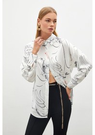 Resim Sateen Desenli Salaş Gömlek - Siyah-134875 Siyah 
