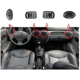 Resim Scenic - Megane 1 Kasa 1999 Sonrası Orta Ve Yan Kalorifer Havalandırma Izgara Difüzör Takımı Siyah 