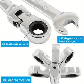 Resim Çok fonksiyonlu ratchet aleti, tersine dönüştürülebilir ve ayarlanabilir, ayrılmaz başlıklı, ultra dayanıklı krom vanadyum çeliği, ergonomik tutuş, araçlar, bisikletler, motosikletler ve yelkenli teknelerin bakımı için uygun. 
