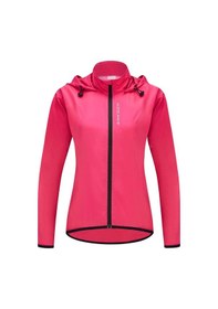 Resim Wosawe Bisiklet Ceketi Kadın Rüzgar Geçirmez Kapşonlu Bisiklet Sürme Ceket Bayanlar Koşu Spor Giyim Pembe 