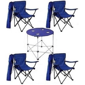 Resim 4 Ad Mavi Katlanır Kamp Sandalyesi +1 Ad Piknik Çantalı Masa Mavi 