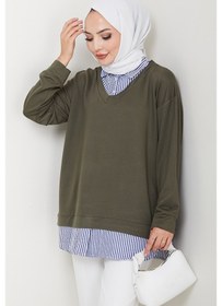 Resim Bestenur Gömlek Yaka Oysho Tunik 1612 - Haki Haki 