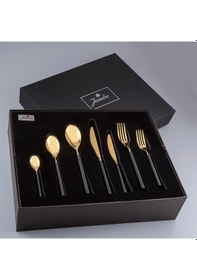 Resim Jumbo 6000 Roller Siyah Titanyum Gold 84 Parça 12 Kişilik Çatal Kaşık Bıçak Seti Siyah Titanyum Gold Altın - Siyah - Titanyum 