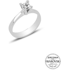 Resim Gümüş Swarovski Tek Taş Yüzük (536533074) 