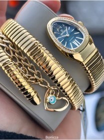 Resim Reward Kalından İnceye Doğru Taşlı Yılan Saat (2 Tur),Kibar Kasa (24 Çap),3 ATM Yeşil ÇELİK Kordon 