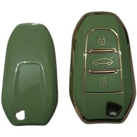 Resim Autohan Keys Peugeot Anahtar Koruma Kılıfı, 208 308 508 2008 3008 5008 Rifter Modelleri İçin, Sustasız, Yeşil-altın 