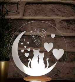 Resim BY-LAMP Kediler Ve Aşk Gece Masa Lambası Ahşap Taban 7 Farklı Işık Renkli Gece Lambası Dekoratif Aydınlatma 