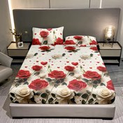 Resim 3 adet Kırmızı ve Beyaz Gül Kümeleri Romantik Stil 5D Yatak Çarşafı ve Yastık Kılıfı Üç Parça Set | 2 Yastık Kılıfı + 1 Düz Yatak | Çift/Full Boyutu/Kral/Kraliçe | Yumuşak ve Cilt Dostu, 24 Saatlik Hareket Yok, Kolay Bakımı | Sıkı Uygunluk ve Kullanımı Kolay | Master Yatak Odası, Misafir Odası, Yurt için Uygun | Tüm Mevsimler için Evrensel | Derin Cep Tasarımı, Makinede Yıkanabilir 