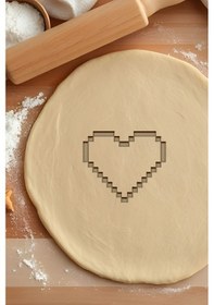 Resim Piksel Kalp Anahtar Kurabiye Kalıbı, Hamur Şekillendirici, Bisküvi Kalıbı, Kolay Kesim Ucu Beyaz 