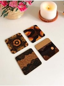 Resim Sanatsal Ahşap ve Geometrik Desenli Ahşap Bardak Altlıkları 4'lü Set 