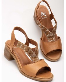 Resim Analin Shoes Kadın Hakiki Deri Lastikli Rahat Taşlı Sandalet Kot Mavi Taba 