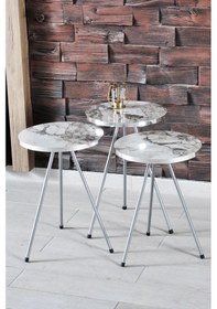 Resim Uslucan Alışveriş Zigon Sehpa Ve Orta Sehpa Elips Gümüş Metal Ayak Gümüş Efes Set Çok Renkli 