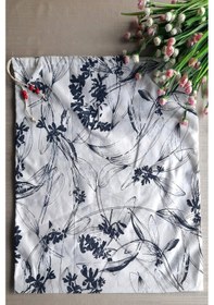 Resim Lacivert Çiçekli Ekmeklik - Askılı Büzgülü Keten Ekmek Torbası 50 Lacivert 