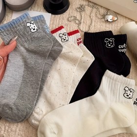 Resim 4 Çift Kadın Sevimli Karikatür Yavru Köpek Ayak Bileği Çorapları - İlkbahar Yaz için Nefes Alabilir Hafif Kısa Çoraplar, Günlük Spor Giyim, Çeşitli Renkler (Gri/Siyah/Beyaz/Bej), Sevimli Çoraplar, Yavru Köpek Nakış Tasarımı, Delikli Doku 