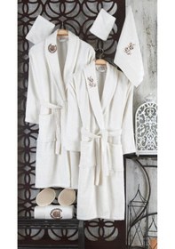 Resim Güvenal Rüya Krem Nakışlı Pamuk Bornoz Seti 10 Parça 3 Bej 