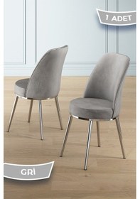 Resim Canisa Pefa Serisi 1 Adet Gri Mutfak Sandalyesi Krom Kaplama Metal Ayak 1. Sınıf Babyface Kumaş Sandalye Gri Ayaklar Krom 