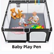 Resim Çocuk Oyun Parkı, Dayanıklı ve Güvenli Yumuşak Nefes Alabilir Fileli Mat, İç/Dış Mekan Kullanımına Uygun, Taşınabilir Çocuk ve Bebek Çit, Hediye Fikri, Siyah 