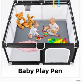 Resim Çocuk Oyun Parkı, Dayanıklı ve Güvenli Yumuşak Nefes Alabilir Fileli Mat, İç/Dış Mekan Kullanımına Uygun, Taşınabilir Çocuk ve Bebek Çit, Hediye Fikri, Siyah 