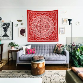 Resim Red Bohemian Mandala Duvar Örtüsü - 135 cm x 135 cm 