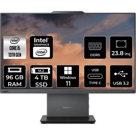 Resim Lenovo Thinkcentre Neo 50A Gen 5 i5 13420H All In One Bilgisayar 96GB RAM 4TB SSD 23.8" FHD Win11 Home + Per4 USB 12SC000YTRP380 