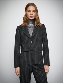 Resim Koton Melis Ağazat X Koton - Simli Crop Blazer Ceket Siyah 3wak50063ew 3WAK50063EW999 Siyah 
