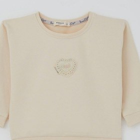 Resim Breeze Kız Çocuk Sweatshirt Güpürlü Kalp Arma Detaylı 2-6 Yaş, Krem Krem 
