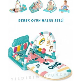 Resim Elite Bebek Oyun Halısı Piyanolu, Gökkuşağı Dinozor Desenli 73 cm Sesli Dönenceli Bebek Halısı 1 Adet 